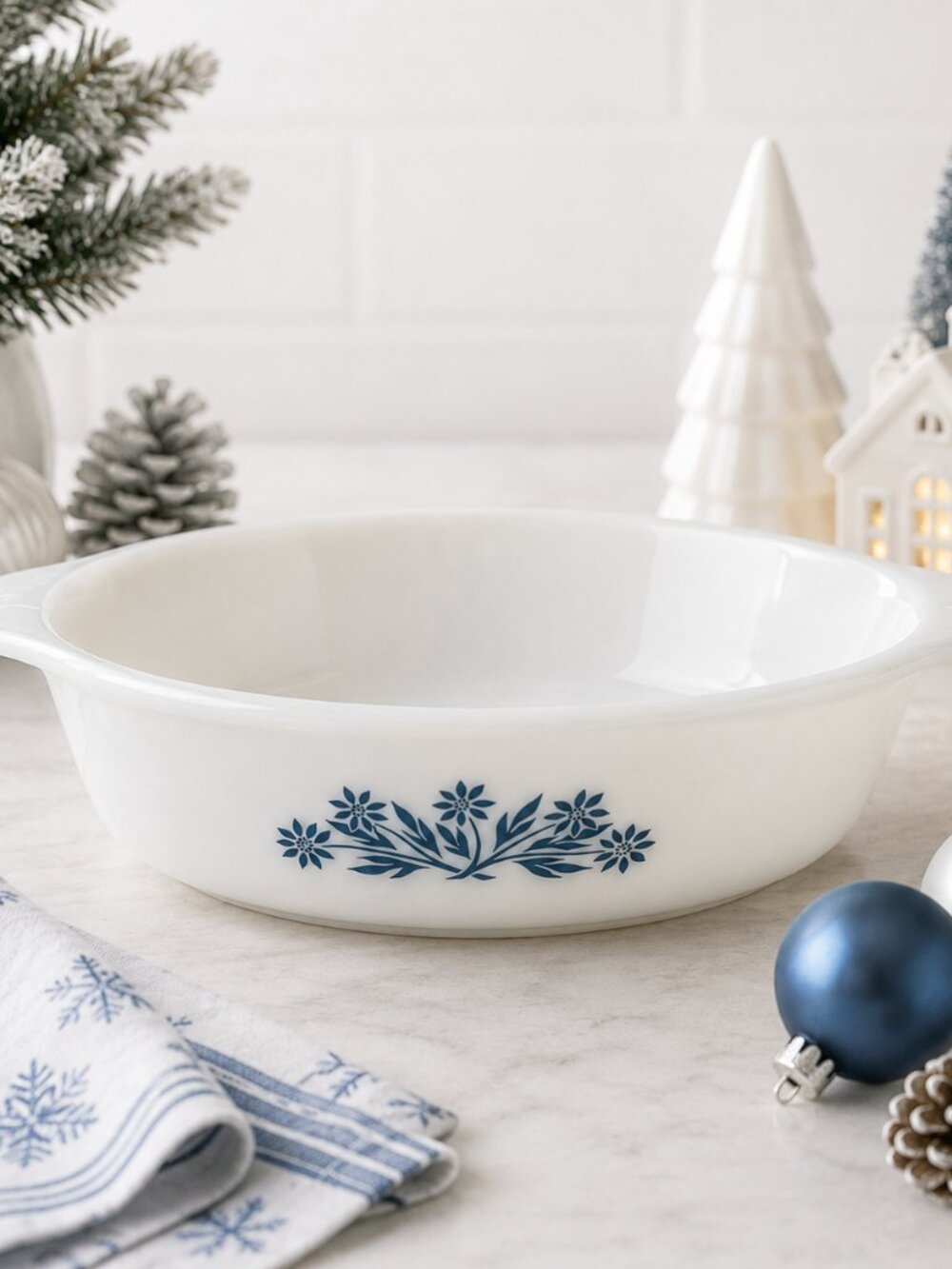 Vintage Anchor Hocking Casserole Dish Blue Cornflower Fire King Milk Glass 1 Qt